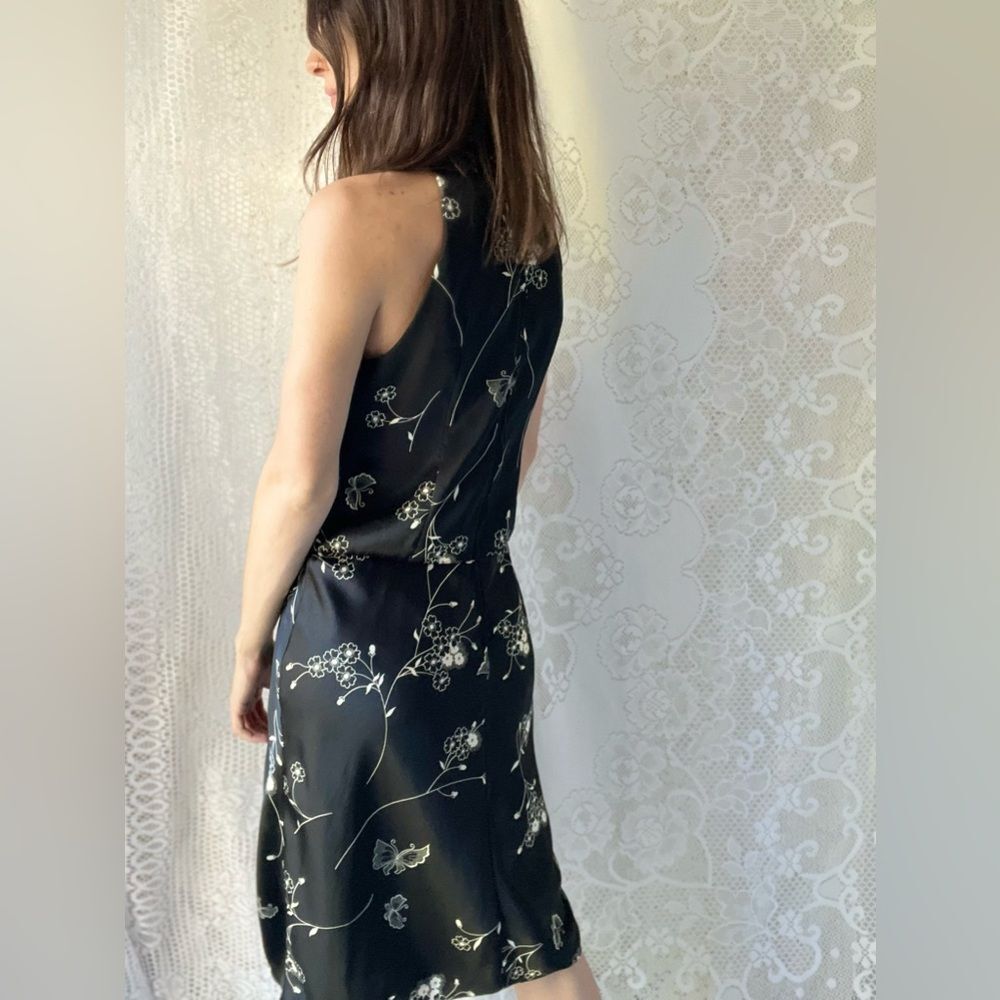 Vintage 90s Black Floral Butterfly High Neck Midi Dress - Picture 9 of 12
